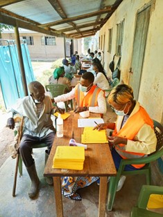 Staff attend to patients at one of the medical outreaches