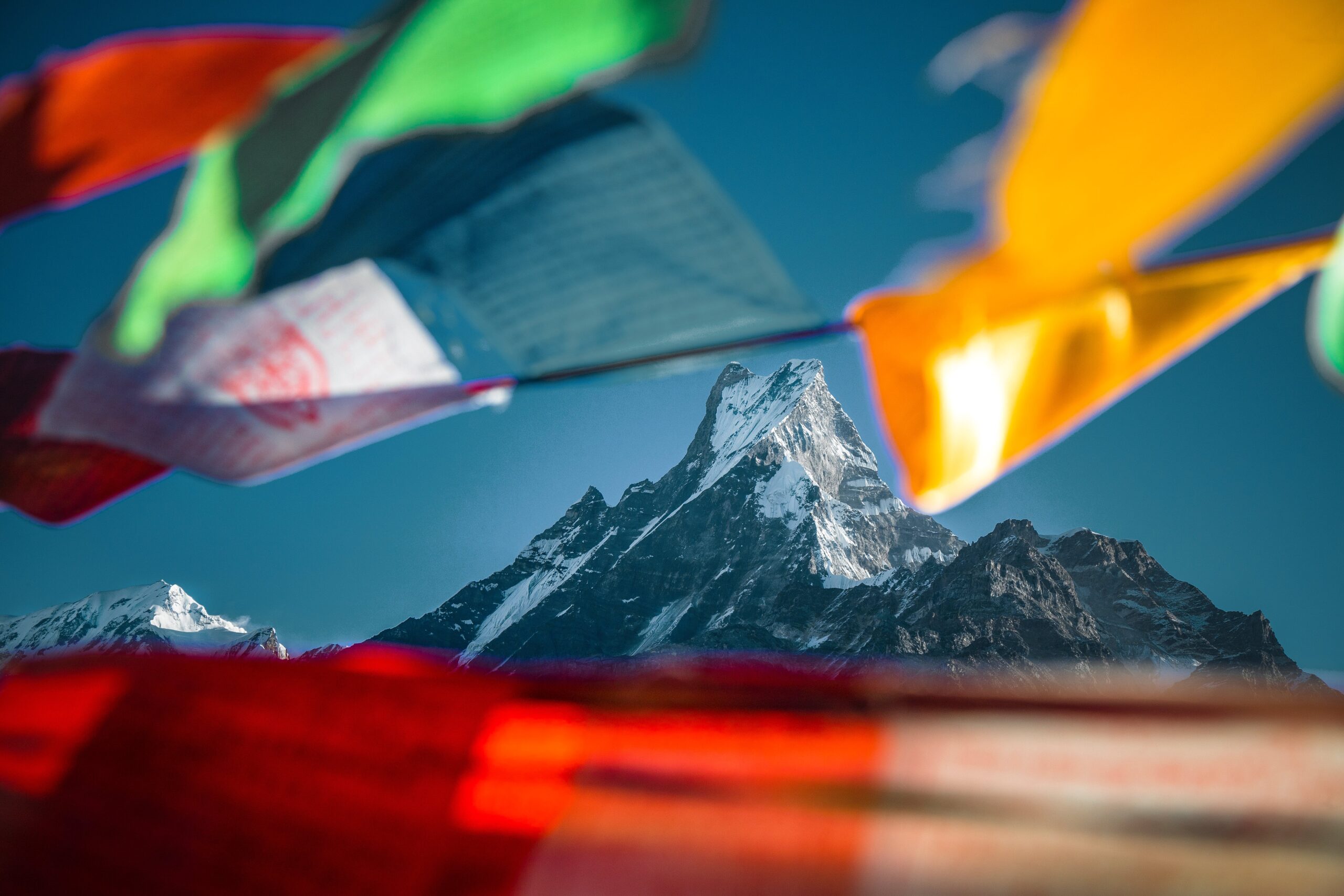 Tibetan prayer flags and Mt Everest